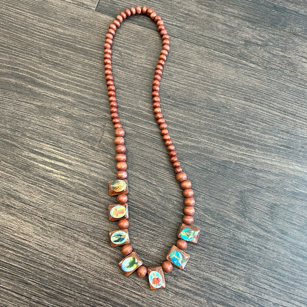 Handcrafted Wooden Bead Necklace with Artistic Accents